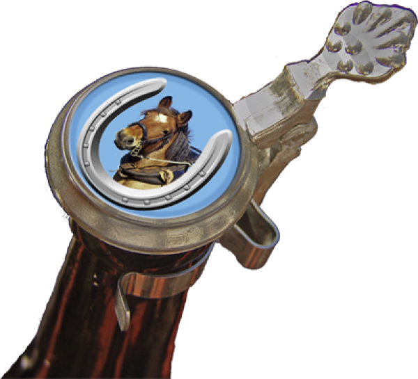 Pferd mit Hufeisen - Zinndeckel